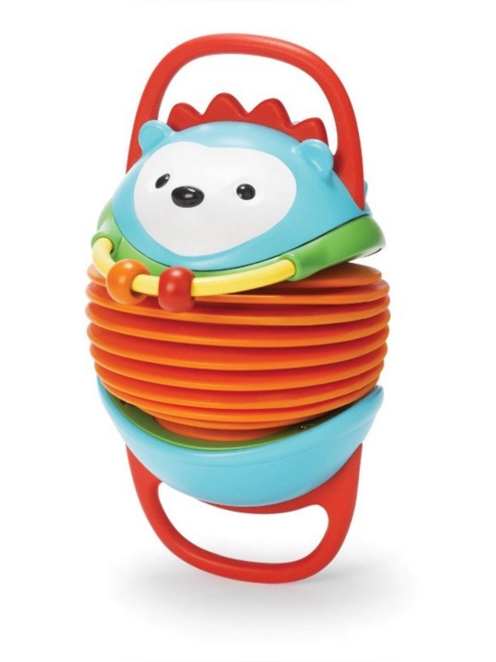 Skip Hop Orange Accordion Hedgehog Toy with Blue Face and Red Handles